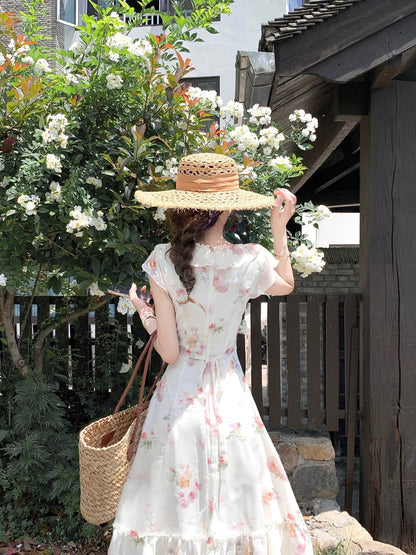 French romantic floral dress women's summer unique beautiful long dress R3870