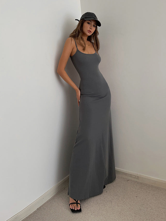 Simple temperament suspender long skirt super A figure waistline sexy hot girl dress R3030