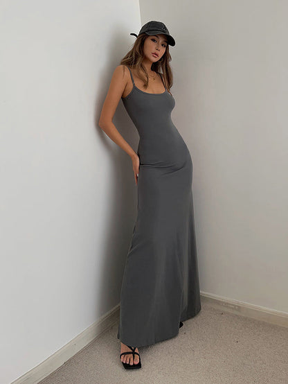 Simple temperament suspender long skirt super A figure waistline sexy hot girl dress R3030