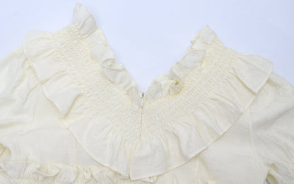 French bubble short sleeves one-shoulder dress retro sweet first love gentle long dress R0145