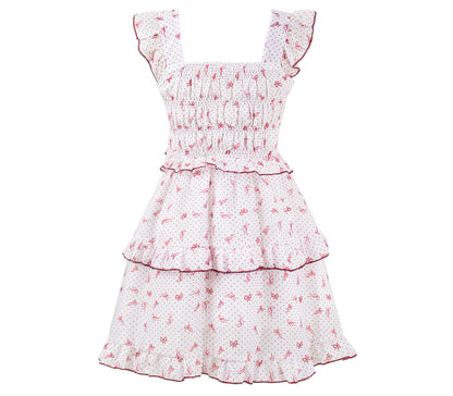 Strawberry jam floral suspender dress 2025 new style gentle style waist slimming short skirt R0134