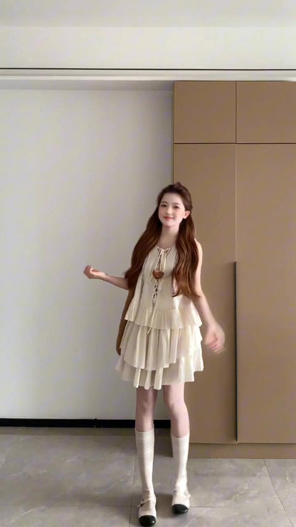 Holiday style outfit suit casual fashion sleeveless vest a-line short skirt two-piece suit 2025 R0839