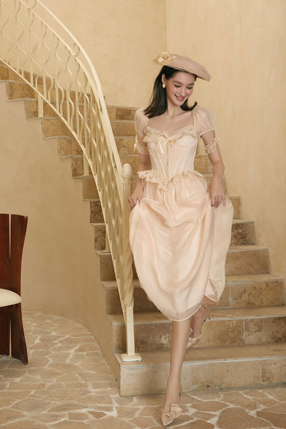 French champagne high-end lace niche fishbone corset dress homecoming dress R5156