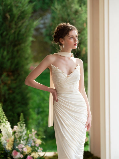 French romantic pure white design tube top dress custom fabric niche high-end homecoming dress R5141