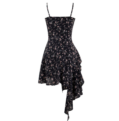 Dark pure desire niche irregular floral suspender skirt dress R0002