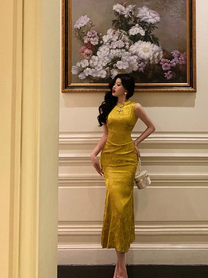 New Chinese jacquard cheongsam dress for women new style national style retro party dress     S5686