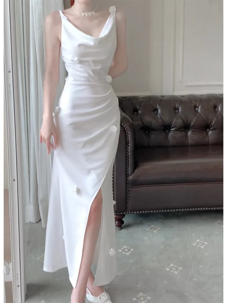 White dress new long party dress    S6089