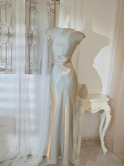 Long simple party dress V-neck mermaid dress   S6051