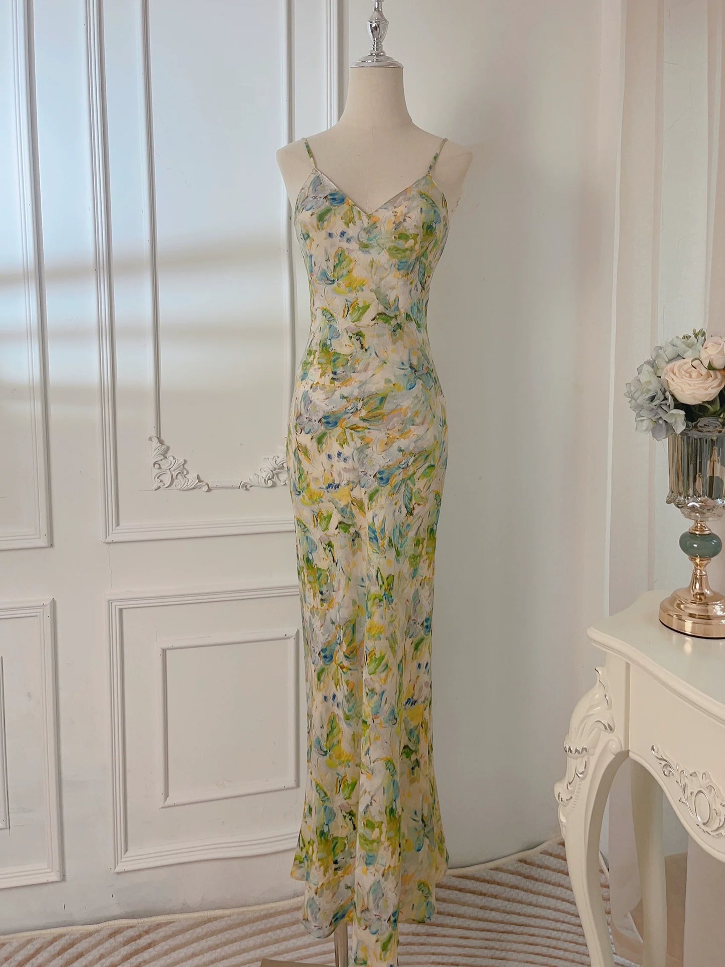 painting new long floral dress party dress     S6038