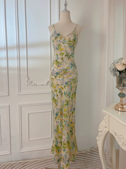 painting new long floral dress party dress     S6038