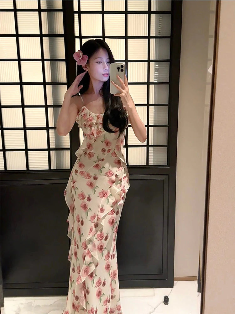 Floral suspender mermaid new dress party dress      S6147