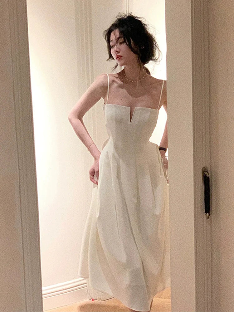 sexy white suspender dress     S5776