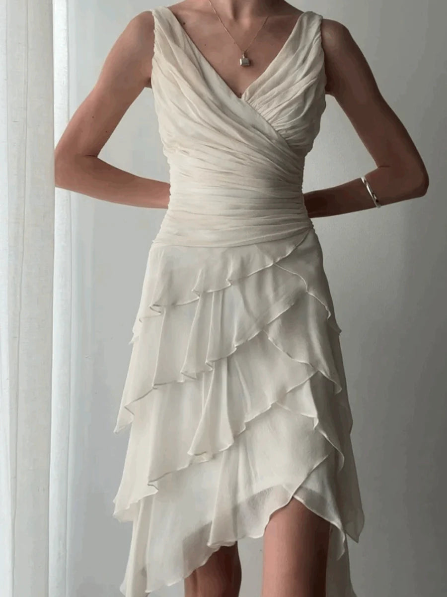 V-neck evening prom dress ruffled party dress      S6148