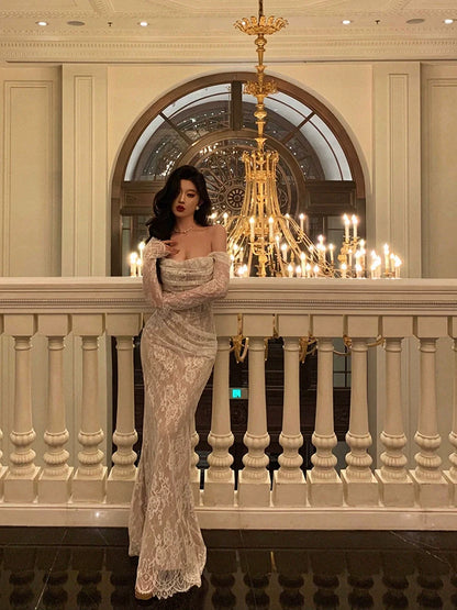 Lace Mermaid long-sleeved dress for women new long party dress     S5640