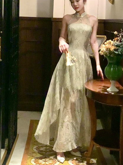 New style ink painting dress women's summer new long party dress       S6034