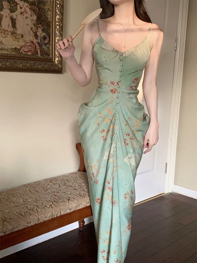 Retro green long party dress evening gown        S6006