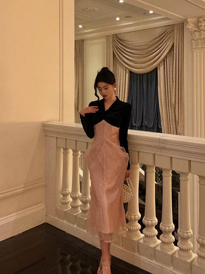Mesh splicing velvet dress for women new style party dress     S5588