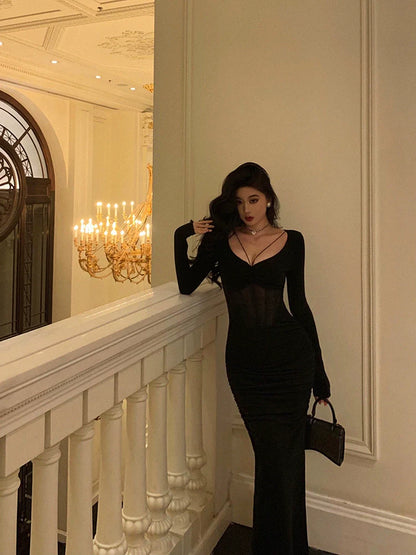 Black mermaid dress new long party dress     S5639