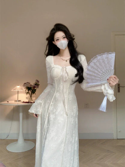White lace dress for women ankle length party dress      S5876