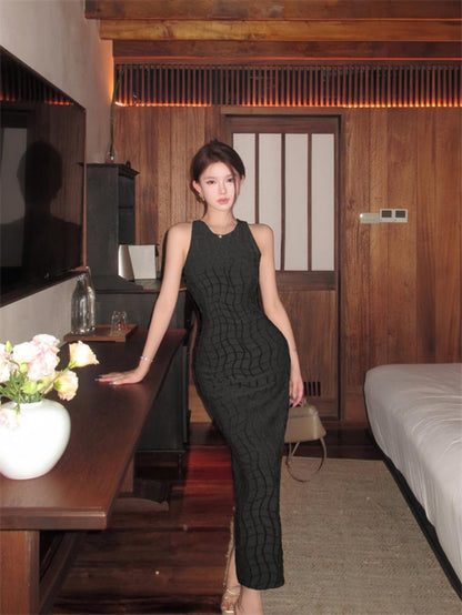 Temperament sleeveless vest dress slim fit hip dress R0559
