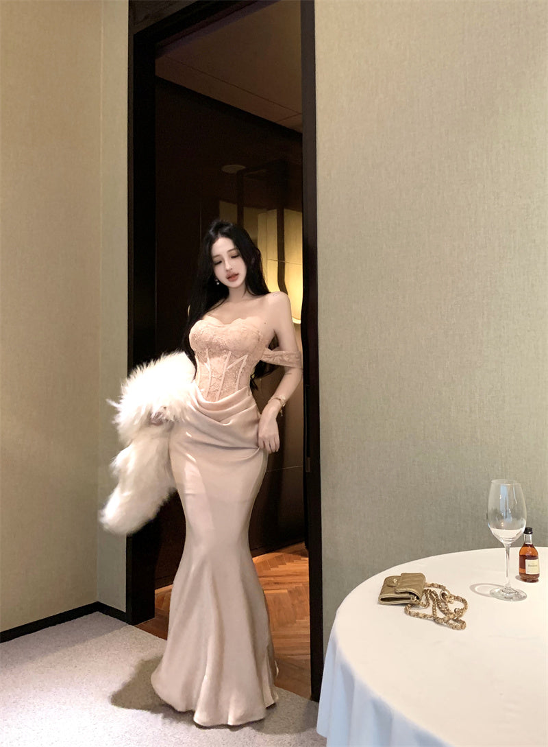 Celebrity sexy one shoulder tube top dress niche banquet dress skirt R0491