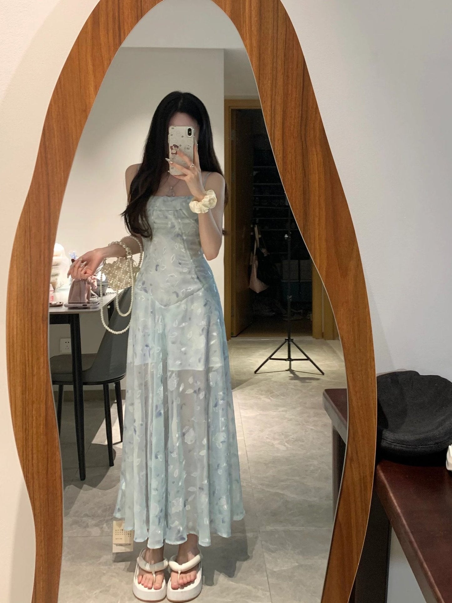 French floral suspender long dress beautiful dress for women in summer R0687