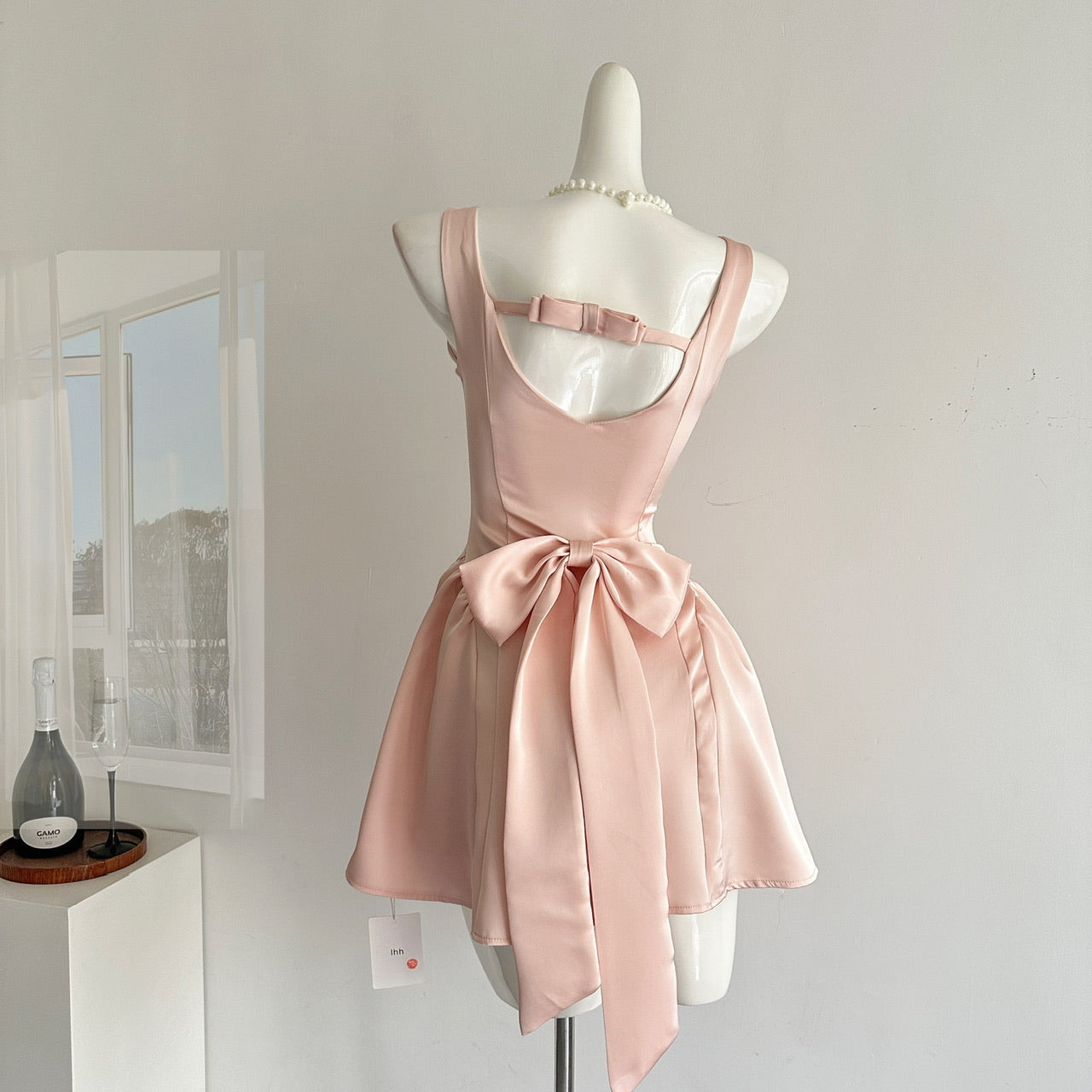 Cute A Line Square Satin Pink Casual Dress Summer Outfits Short Holiday Dresses DP1407