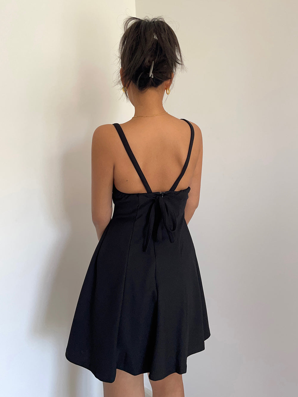 High-grade simple backless suspender dress for women summer lace-up short skirt R3044