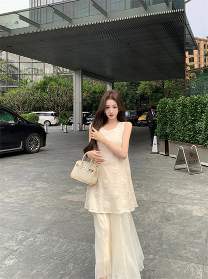 Beautiful flower vest dress gentle temperament atmosphere small skirt R0715
