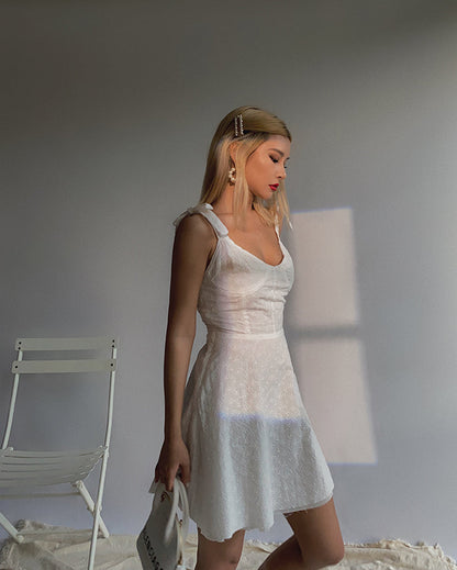 White embroidered double-layer suspender skirt French retro summer dress waist slimming skirt R3080