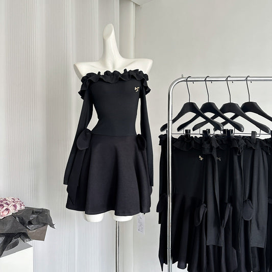 Cute A Line Off The Shoulder Black Summer Dress Holiday Party Outfits For Women DP0094