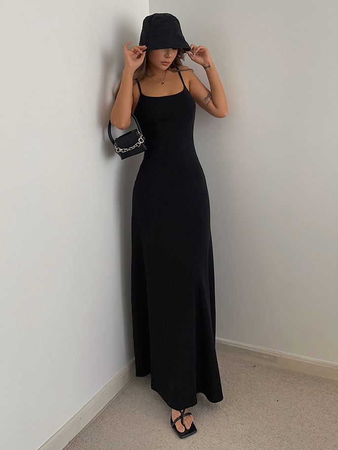Simple temperament suspender long skirt super A figure waistline sexy hot girl dress R3030