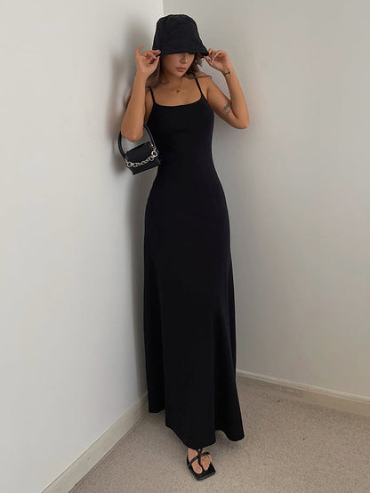 Simple temperament suspender long skirt super A figure waistline sexy hot girl dress R3030