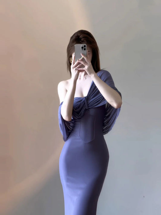 Show figure purple strapless tube top dress new sexy slim hip skirt R0518