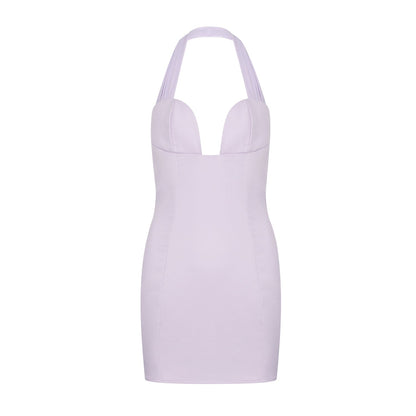 Sexy deep V-neck purple halter neck suspender sleeveless dress for women summer waist hip skirt R3095