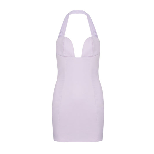 Sexy deep V-neck purple halter neck suspender sleeveless dress for women summer waist hip skirt R3095