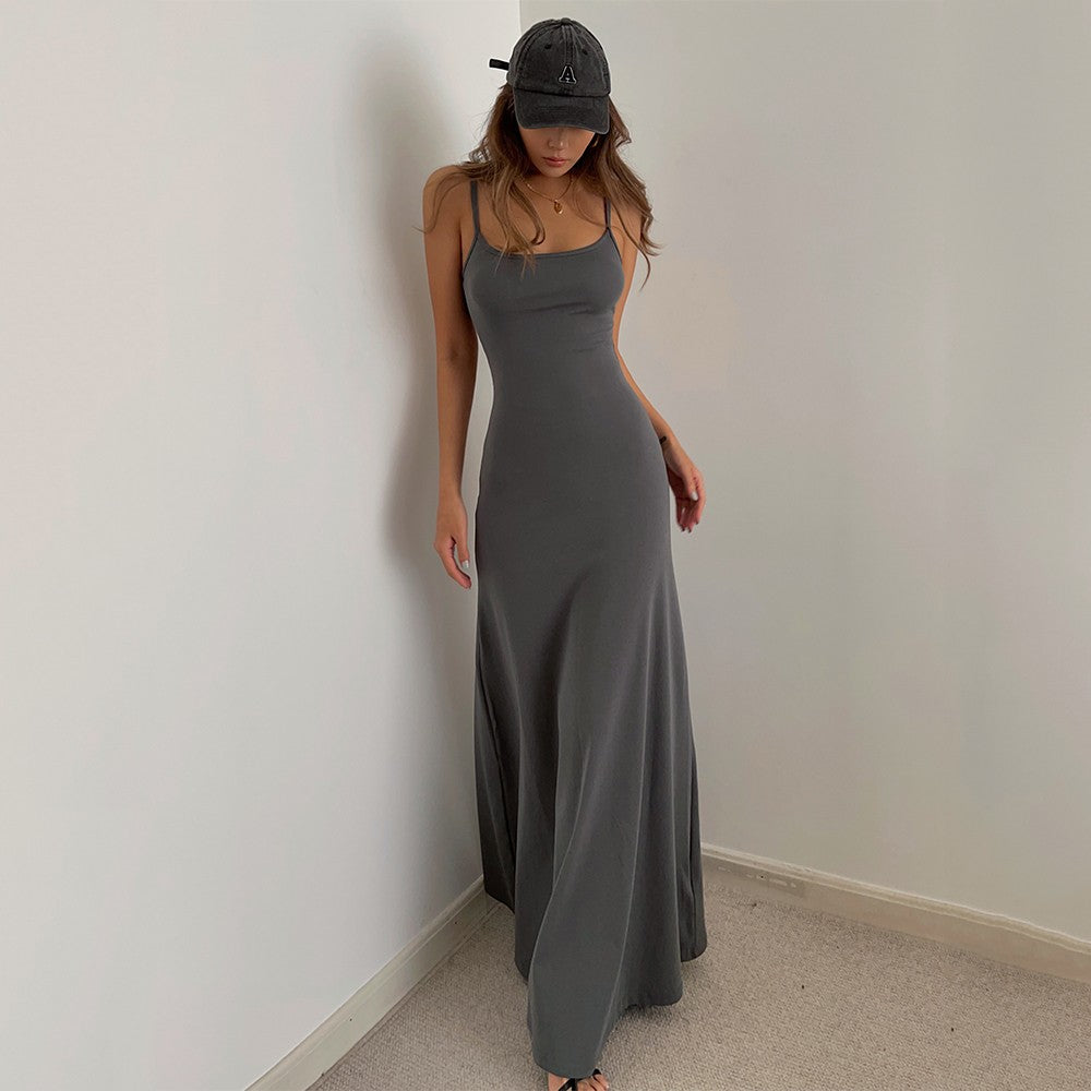 Simple temperament suspender long skirt super A figure waistline sexy hot girl dress R3030