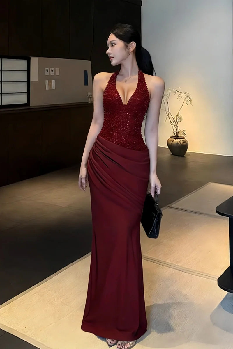 Fashion Burgundy Women‘s Dress  S595