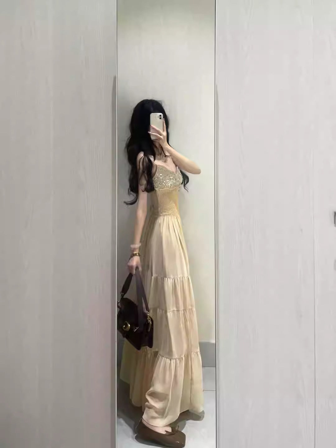 Exquisite suspender dress small dress celebrity waist temperament long skirt R0495