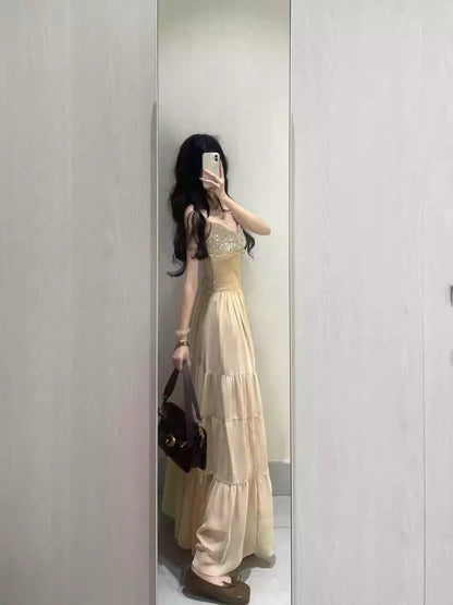 Exquisite suspender dress small dress celebrity waist temperament long skirt R0495