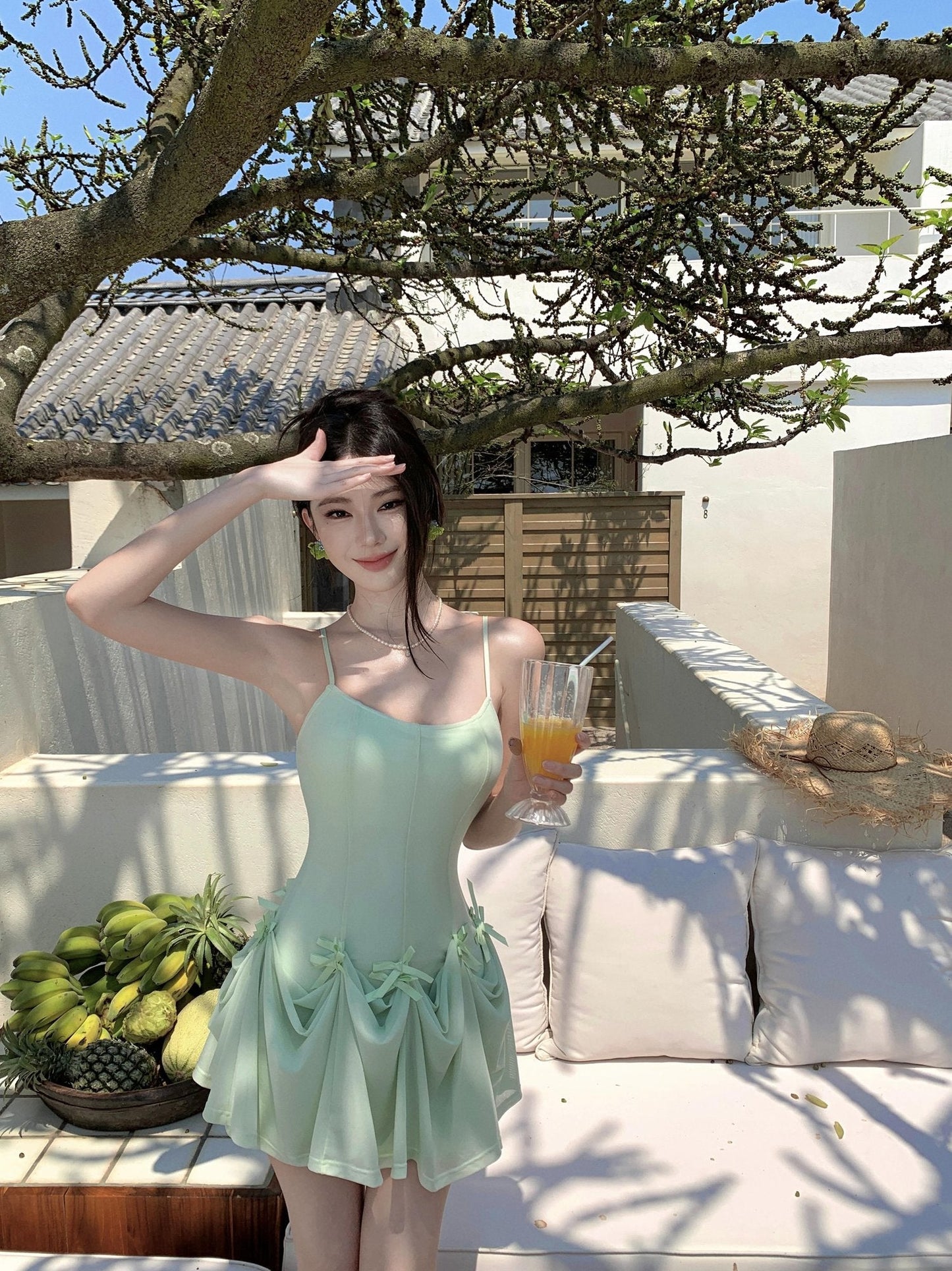 One dress multiple wear mint green suspender dress unique beautiful skirt R0532