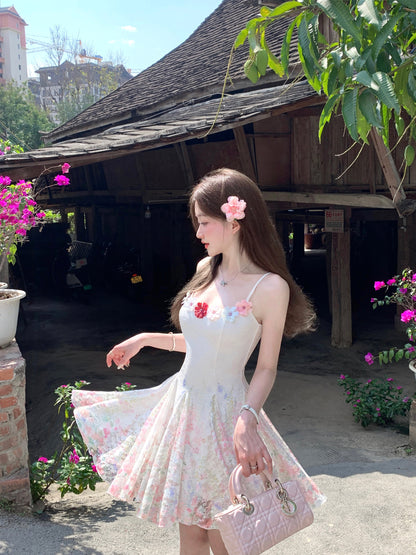 Sling floral slim dress design summer pretty skirt R3915