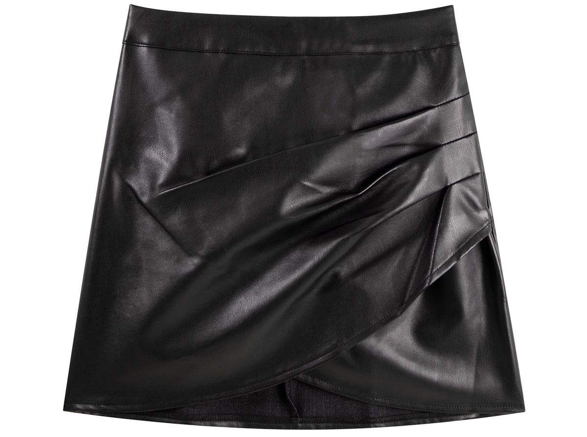 Black irregular skirt 2025 new hot girl style high waist slim a-line hip leather skirt short R0150