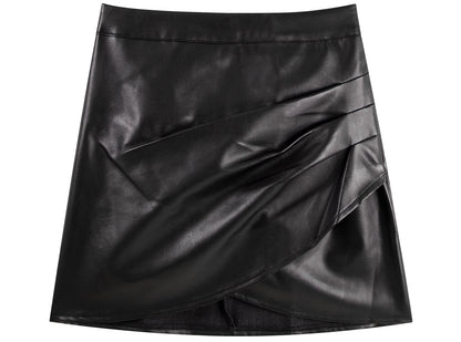 Black irregular skirt 2025 new hot girl style high waist slim a-line hip leather skirt short R0150