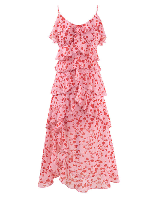 Tea break French style split floral suspender dress 2025 new slim v-neck sexy holiday style dress R0177