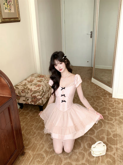 Cute Suqare Neckline Lace Tiered Draped Short Prom Dress Homecoming Dress with Bowknot  D1754