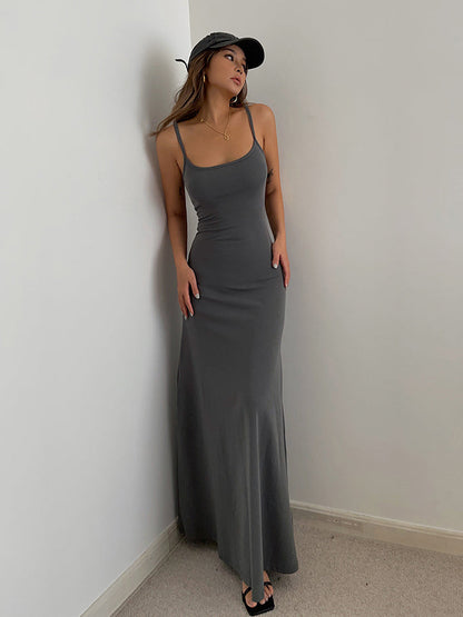 Simple temperament suspender long skirt super A figure waistline sexy hot girl dress R3030