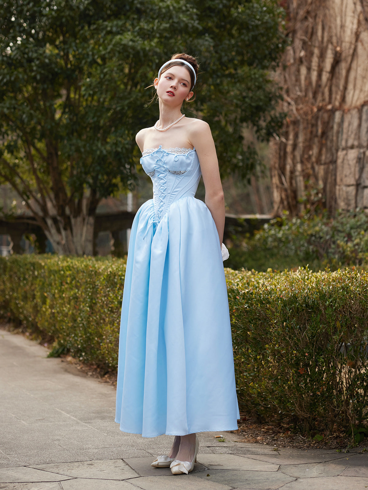 French Princess Series Satin Herringbone Dress R5107