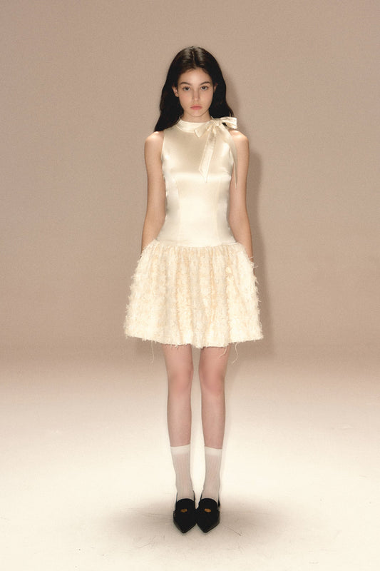 Satin Bow Tie Vest Dress Chanel Style Sleeveless Tutu Skirt R5173