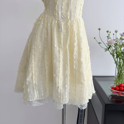 Cute A Line Square Neckline Floral Short Yellow Summer Dress Holiday Party Outfits For Women DP0122
